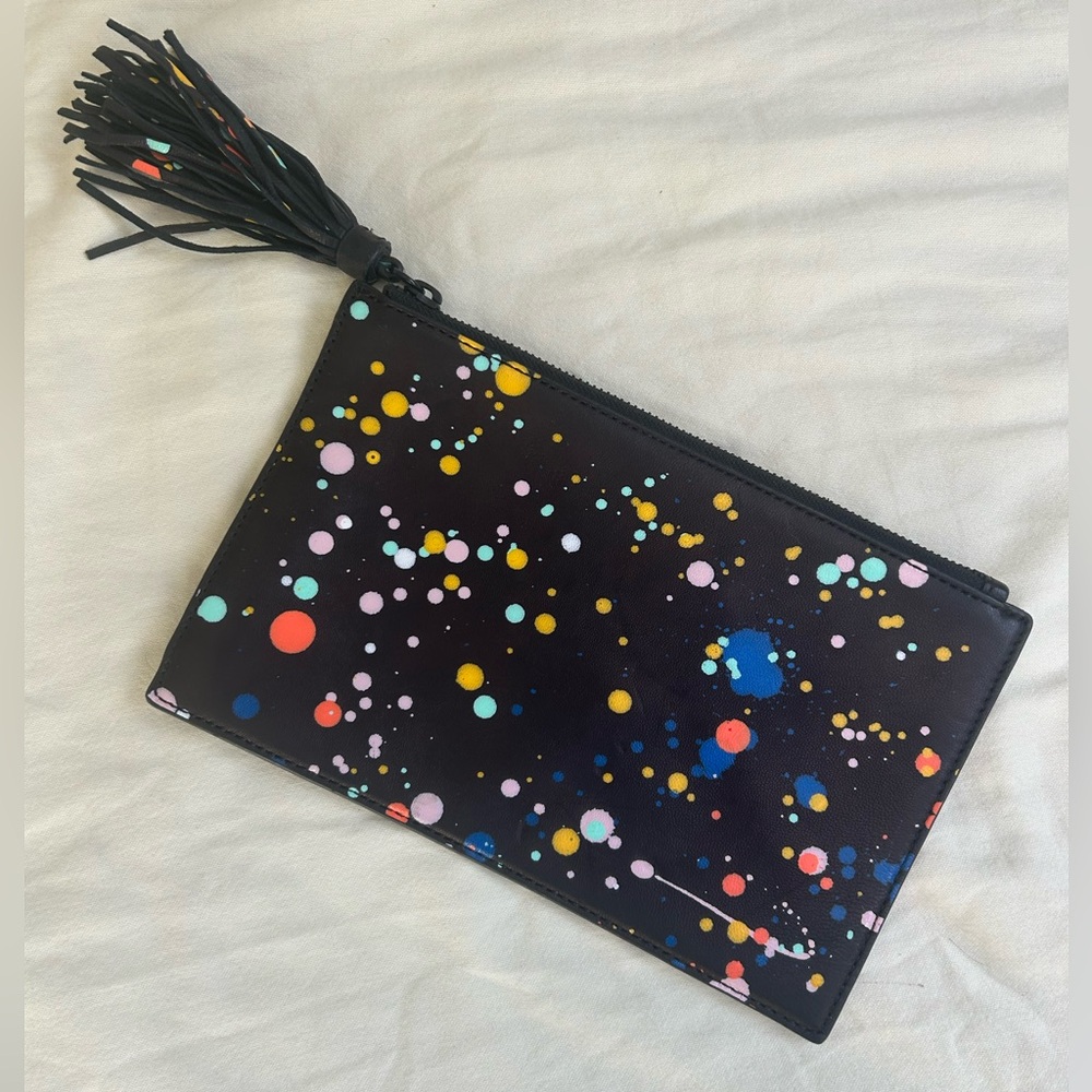 Loeffler Randall paint splatter leather clutch